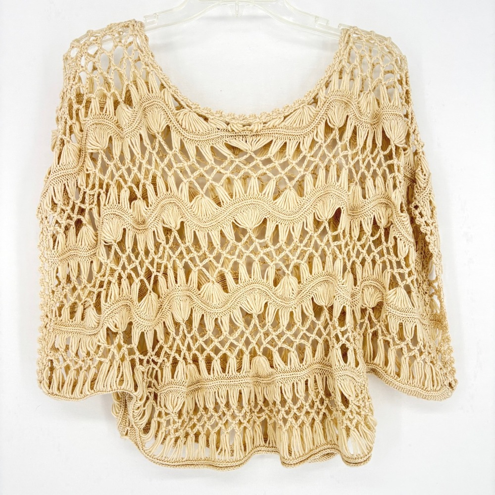 Miss Kelly Boho Festival Crochet Knit Pullover Open Weave Beach Layer Womens S